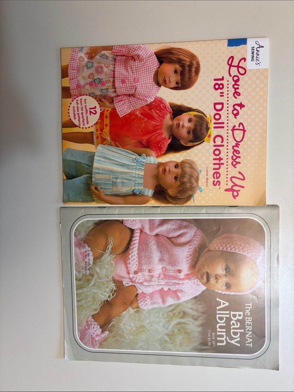Vintage Doll Clothes & Baby Pattern Booklet Set - Pink, Cream, Blue